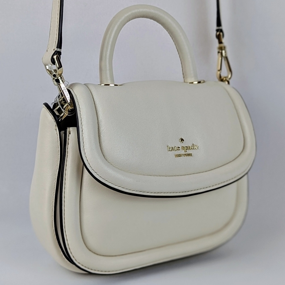 kate spade Puffy Mini Handle Crossbody Bag Leather Parchment Winter White NWT - Picture 4 of 13